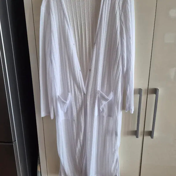 [BUNJANG] White Long Cardigan Pocket Knit / 화이트 롱 가디건 포켓 니트