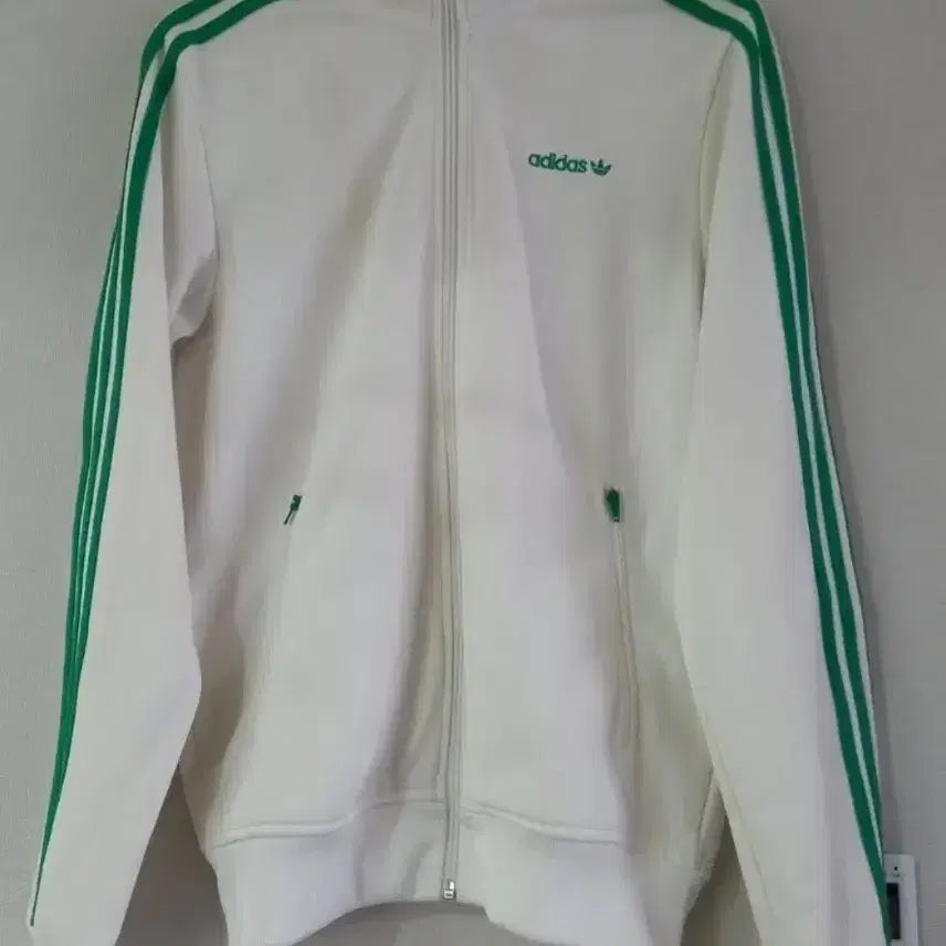 [BUNJANG] Adidas Beckenbauer Track Top Jersey White Green S / 아디다스 베켄바우어 흰초 화이트그린 트랙탑 저지 져지집업 90/S