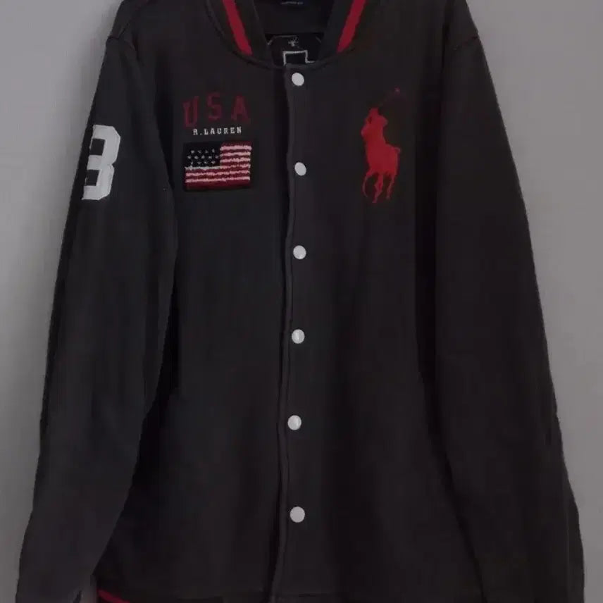 [BUNJANG] Polo Ralph Lauren Big Pony USA Flag Zip-Up Varsity Jacket XL / 폴로 POLO 빅포니 성조기 USA 집업 바시티 자켓 105/XL
