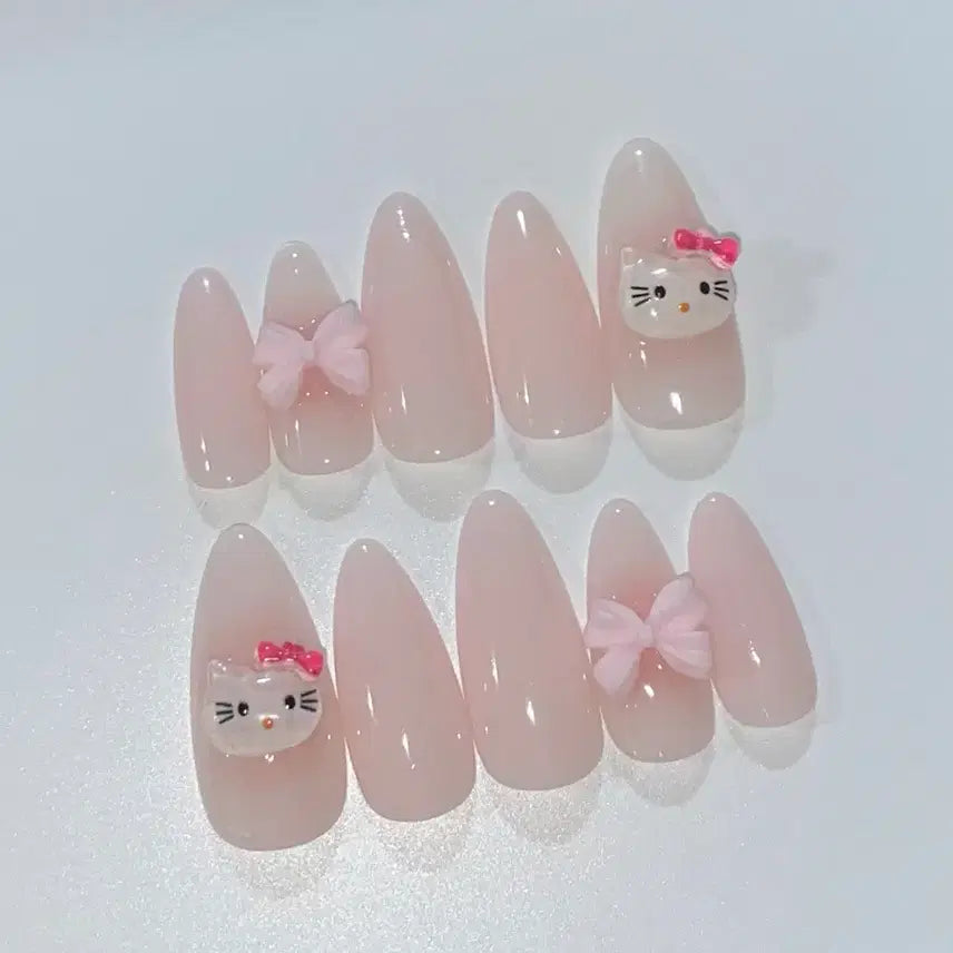 [BUNJANG] Kitty Ribbon Nail Tips / 키티리본네일팁