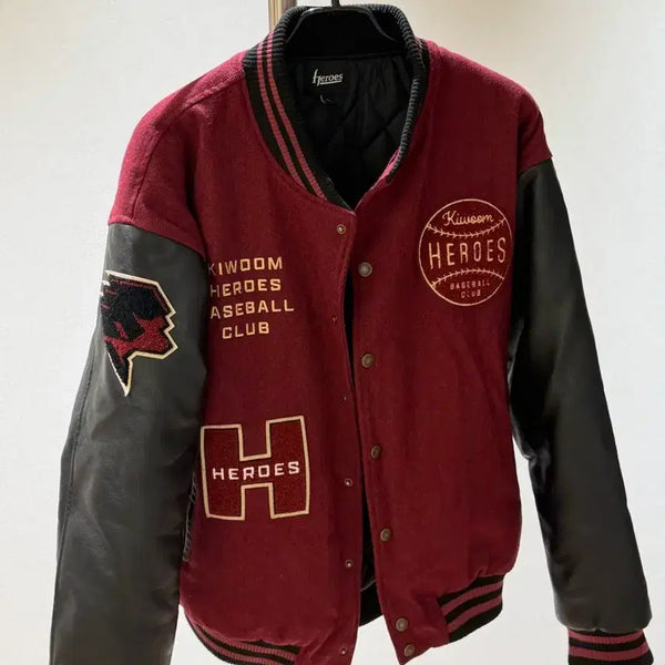 [BUNJANG] Kiwoom Heroes Musinsa Collaboration Leather Baseball Jacket Burgundy XL / 키움히어로즈 무신사 야구점퍼 버건디 105xl