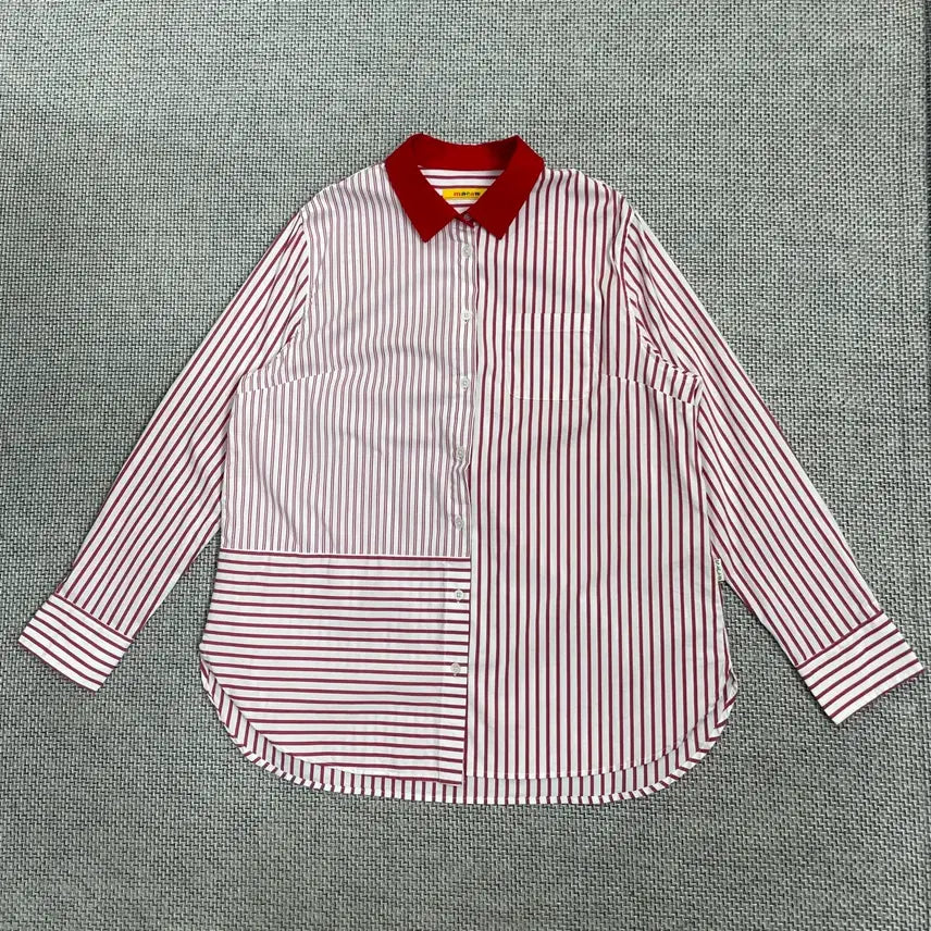 [BUNJANG] Mako Striped Shirt Red Collar Size 100 / 마코 스트라이프 셔츠 레드카라 100사이즈