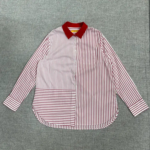 [BUNJANG] Mako Striped Shirt Red Collar Size 100 / 마코 스트라이프 셔츠 레드카라 100사이즈