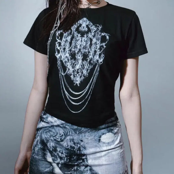 [BUNJANG] Hug Your Skin Chain Crop Top Black / 허그유어스킨 허유스 체인 크롭 탑 블랙
