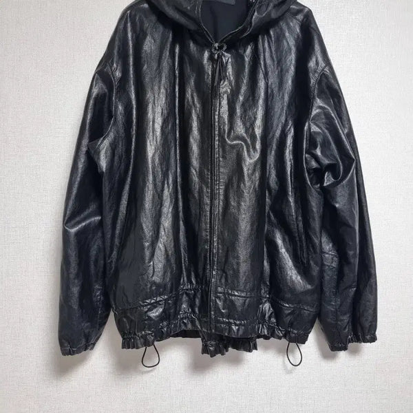 [BUNJANG] Black Synthetic Leather Jumper Free Size / * 타임 합성 가죽 점퍼 프리사이즈