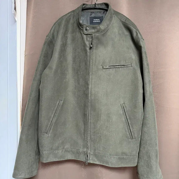 [BUNJANG] Musinsa Standard Synthetic Suede Racer Jacket Dusty Khaki XL / [2XL] 무신사 스탠다드 스웨이드 재킷