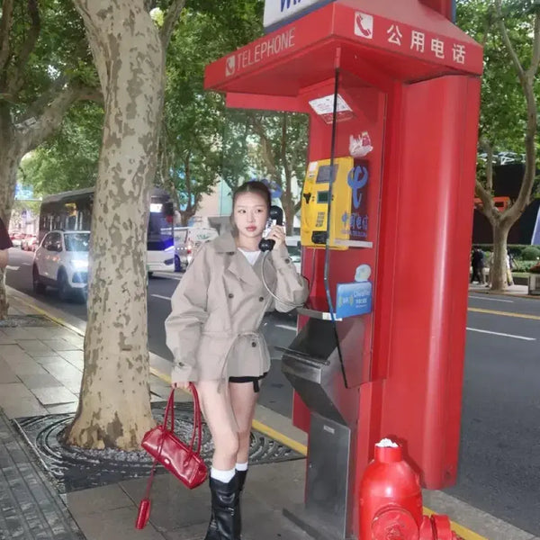 [BUNJANG] Kylie Jenner Style Khaki Trench Short Jacket / 연카키 트렌치숏자켓