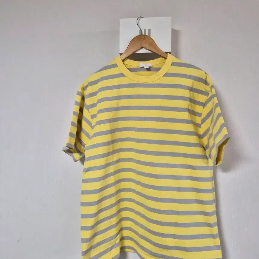 [BUNJANG] COS Yellow/Gray Stripe Short Sleeve T-Shirt (Large) / COS 노랑/회색 스트라이프 반팔 티셔츠 라지