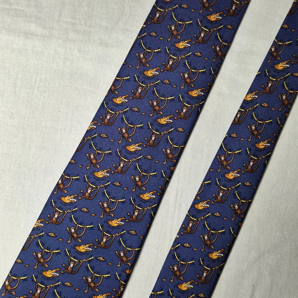 [BUNJANG] Hermès Silk Necktie Blue Monkey Alligator Pattern / 에르메스 실크 넥타이 블루 몽키 악어 패턴