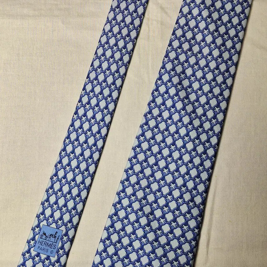 [BUNJANG] Hermès 59EA Blue Chainlink Silk Necktie / 에르메스 59EA 블루 체인링크 실크 넥타이