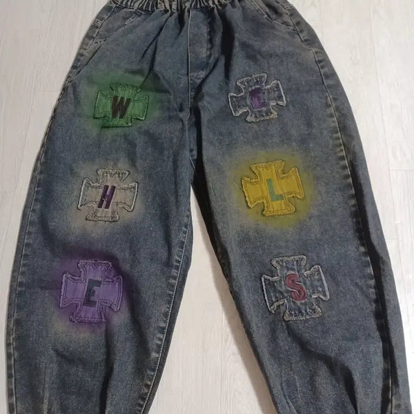 [BUNJANG] Jivva Patchwork Denim Baggy Fit Pants / 여성 지바 새상품~88까지