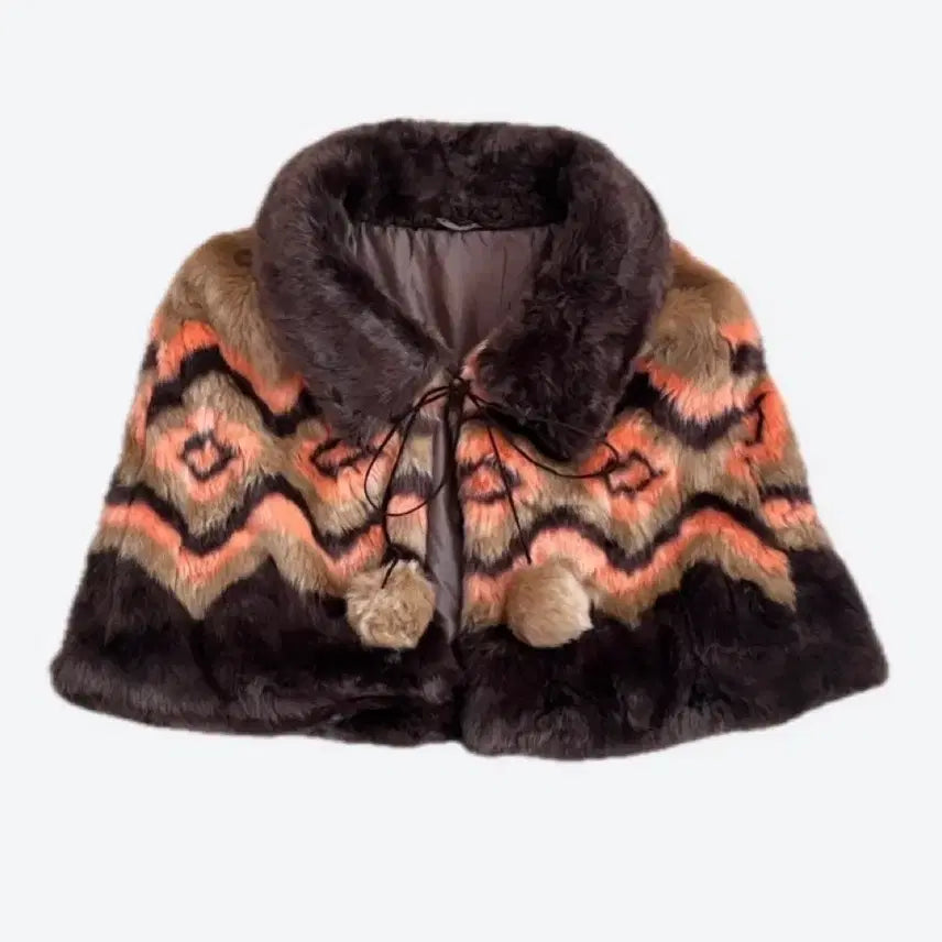 [BUNJANG] Vintage Bohemian Poncho Cape Fur Shawl / 빈티지 보헤미안 판초케이프 퍼 숄