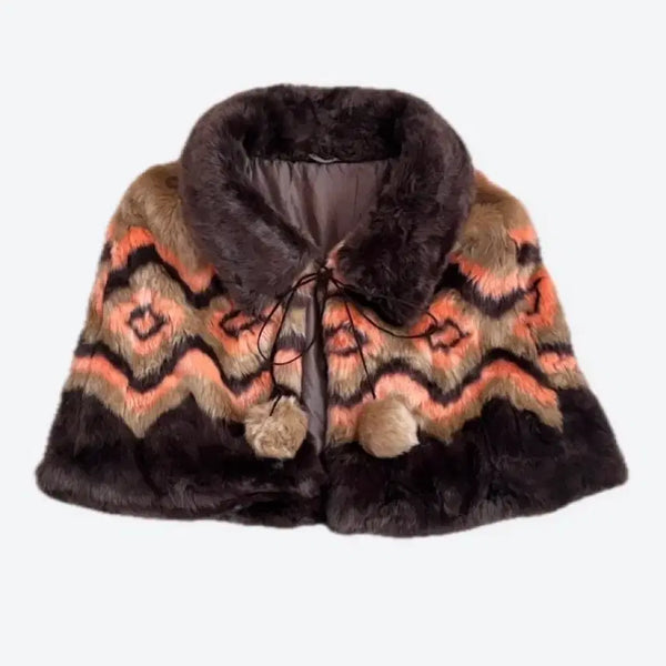 [BUNJANG] Vintage Bohemian Poncho Cape Fur Shawl / 빈티지 보헤미안 판초케이프 퍼 숄