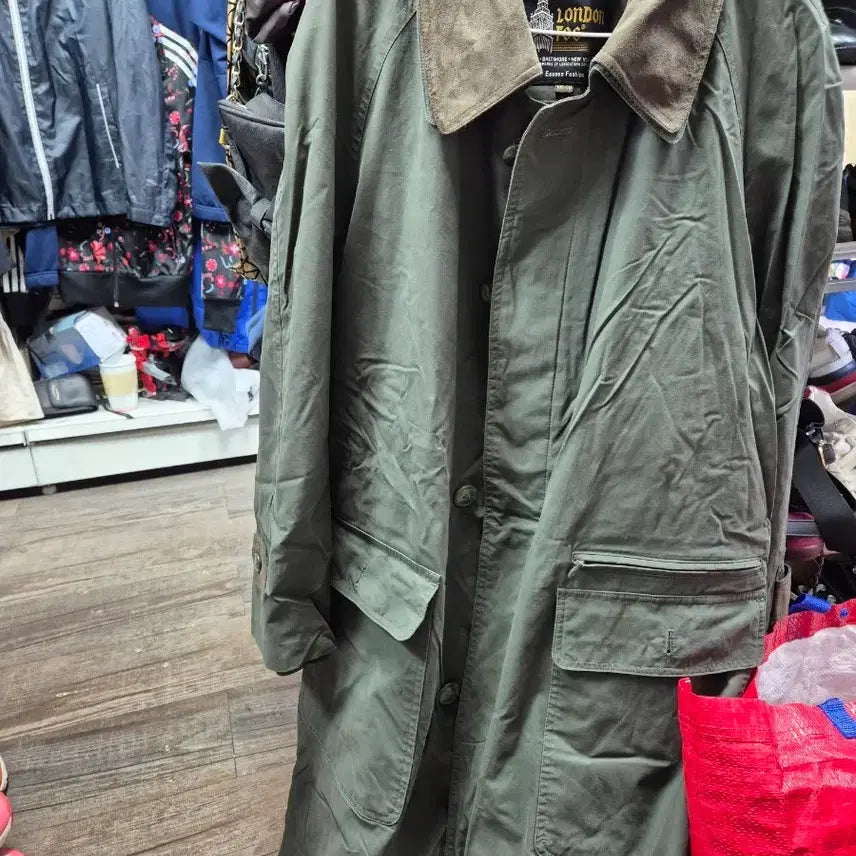 [BUNJANG] London Fog Khaki Suede Trim Long Coat / LONDON FOG 런던포그 롱 코트 카키