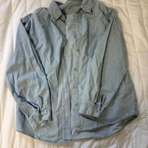 [BUNJANG] Denim Long Sleeve Shirt Light Wash / 데님 긴팔 롱슬리브 셔츠 연청