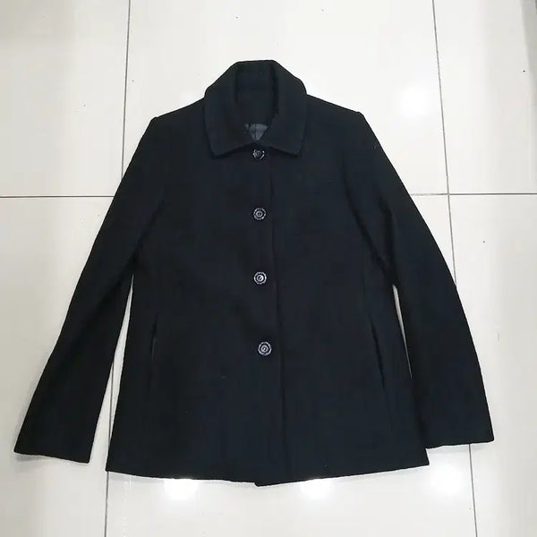 [BUNJANG] Women's Black Simple Wool Jacket / 여성 검정색 심플 모직자켓 중고 카라장식분실 가슴49총71어깨36팔60