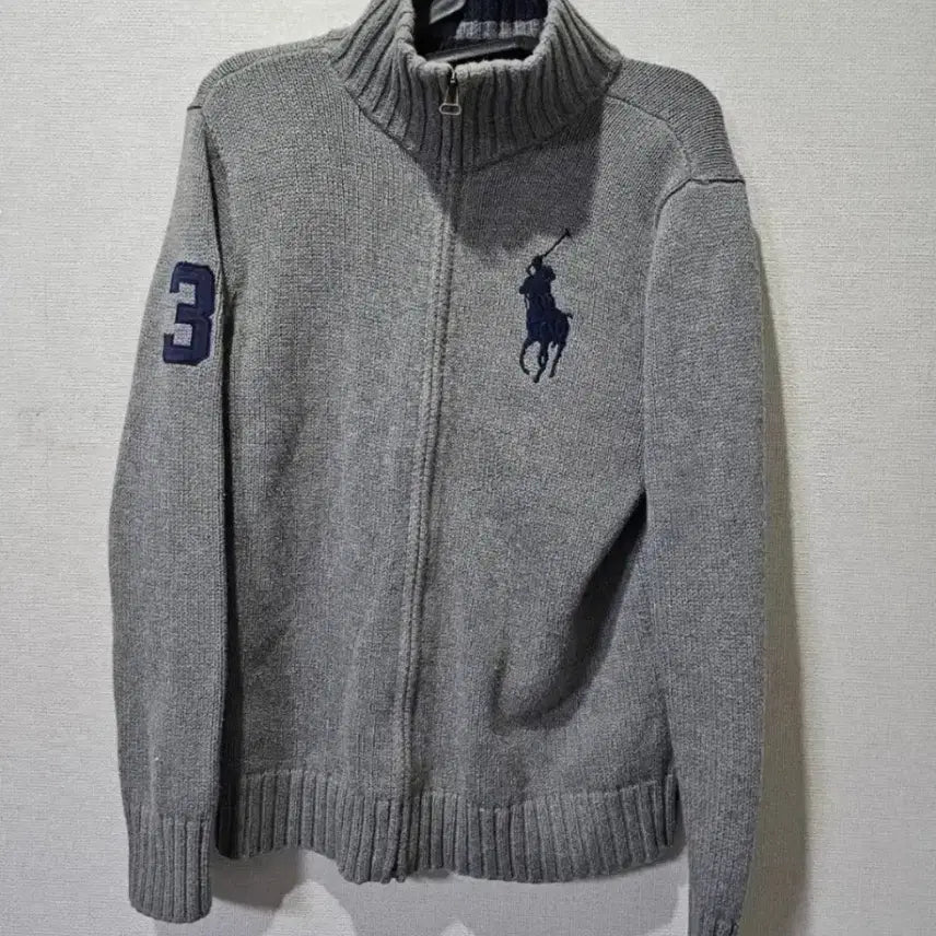 [BUNJANG] Polo Ralph Lauren Big Pony Grey Knit Zip-Up Size S (90) / 폴로 빅포니 그레이 니트집업 90 / S