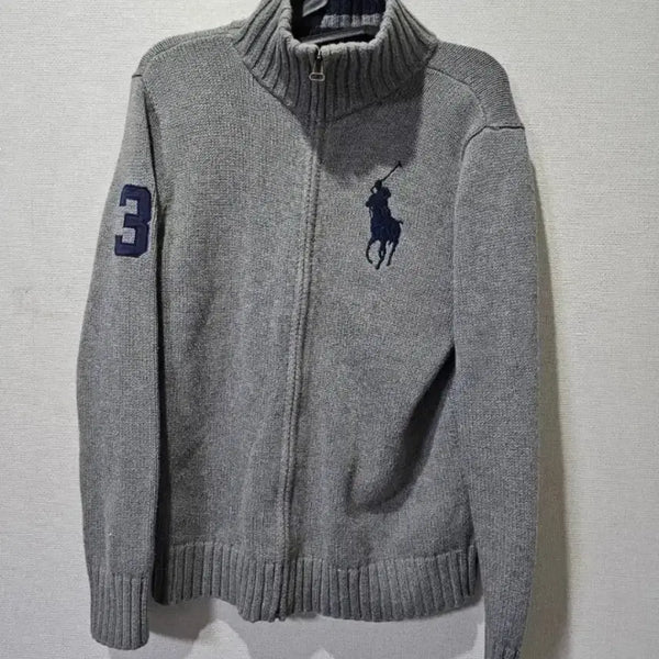 [BUNJANG] Polo Ralph Lauren Big Pony Grey Knit Zip-Up Size S (90) / 폴로 빅포니 그레이 니트집업 90 / S