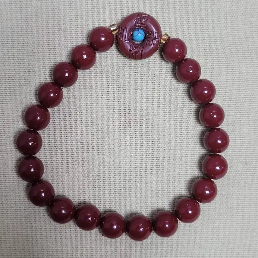 [BUNJANG] Hematite Bracelet with Turquoise Accent / 경면주사 팔찌 터키석 포인트