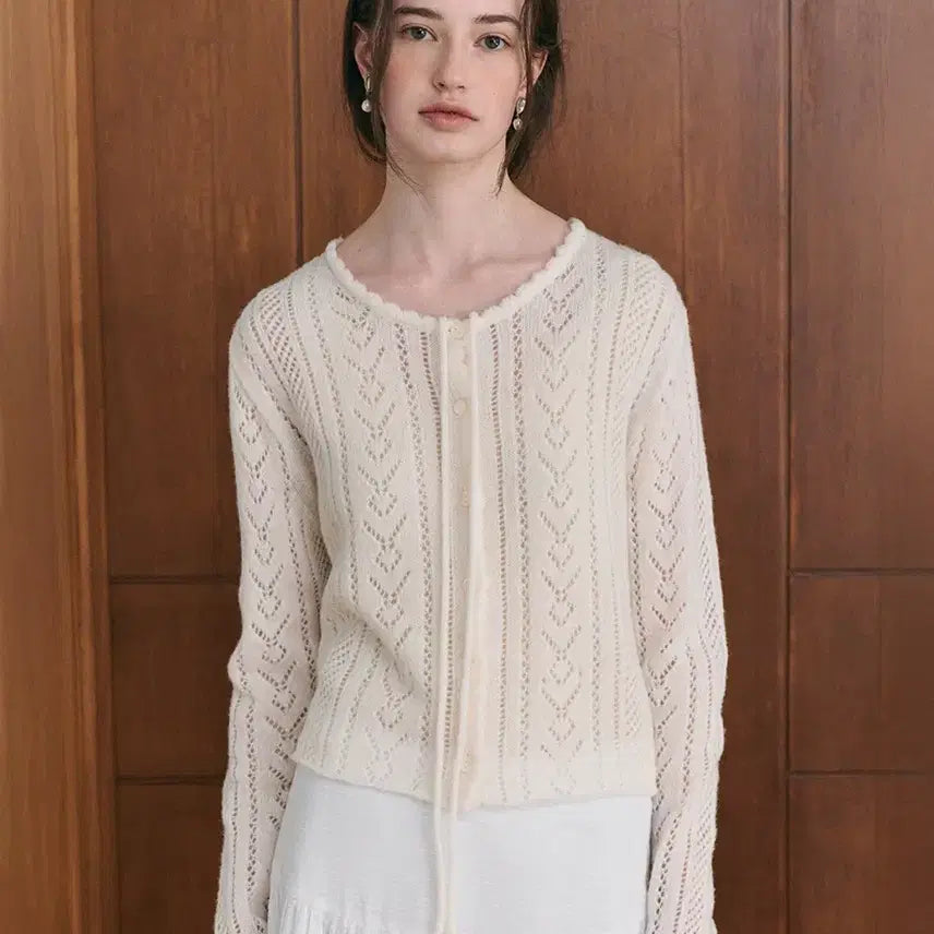[BUNJANG] Lenina Linoa Ribbon Knit Cardigan Ivory / 르니나 리노아 리본가디건 아이보리