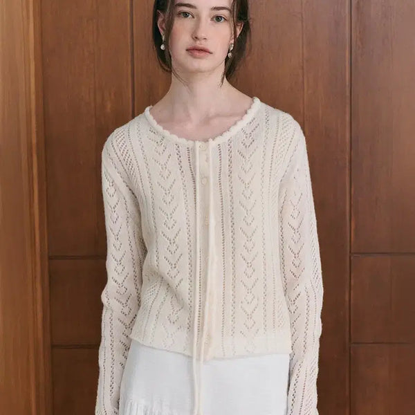 [BUNJANG] Lenina Linoa Ribbon Knit Cardigan Ivory / 르니나 리노아 리본가디건 아이보리