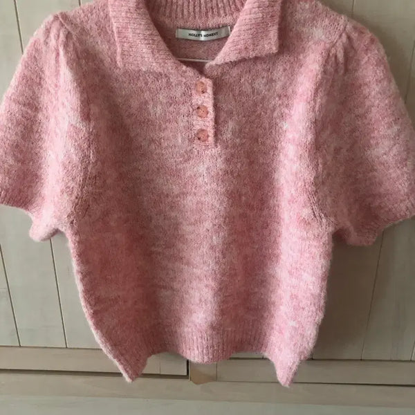 [BUNJANG] Molly's Moment Pink Short Sleeve Knit Top / 몰리스모먼트 핑크반팔 프리사이즈
