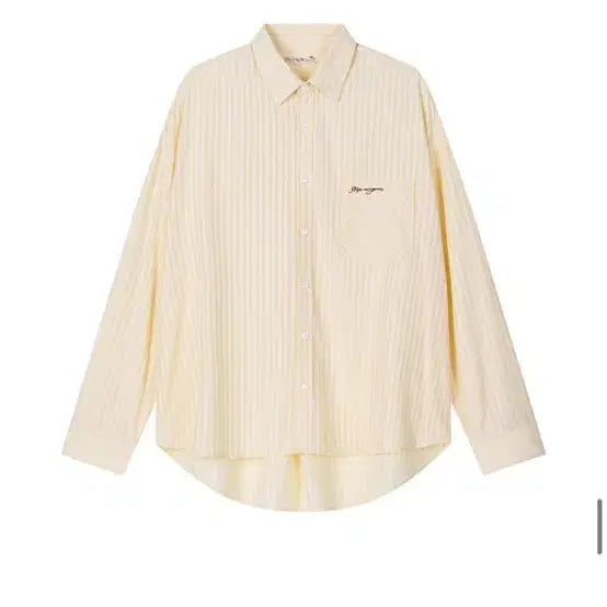 [BUNJANG] Margarine Yellow Stripe Lettering Shirt / 스트라이프마가린 레터링 포켓 오버사이즈 스트라이프 셔츠 옐로우