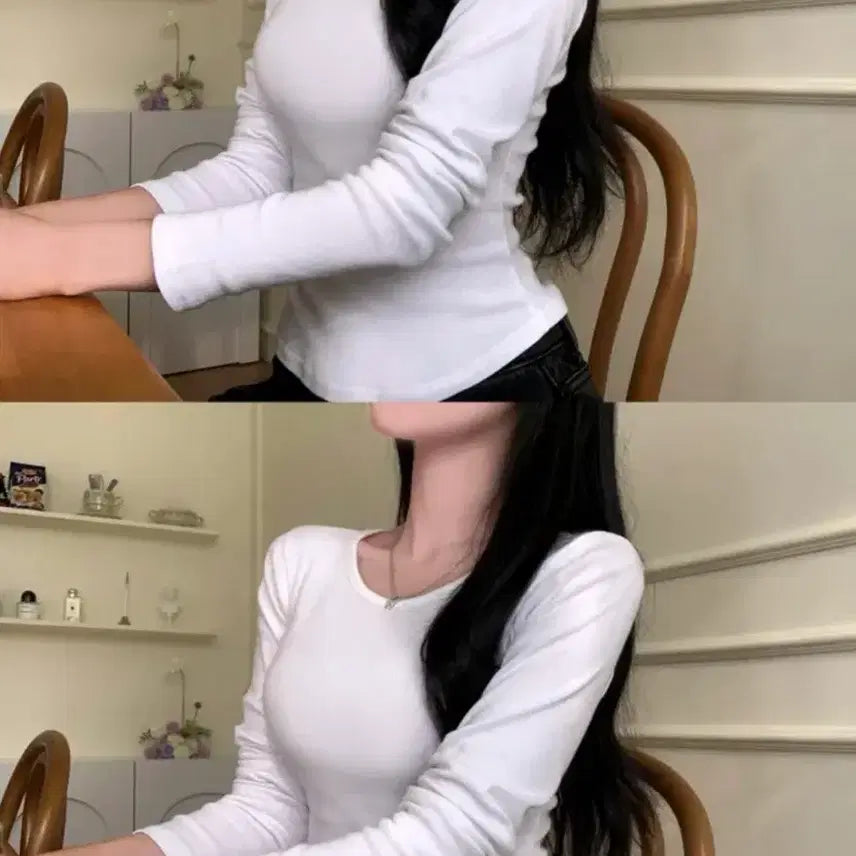 [BUNJANG] Daily Beige Long Sleeve Basic T-Shirt White / 데일리베이지 긴팔 기본티 화이트 에이블리 밑단굴림 롱슬리브