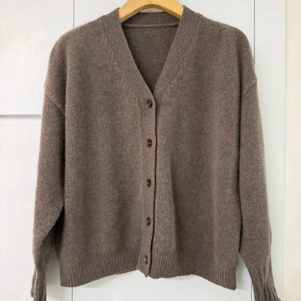 [BUNJANG] Brown V-Neck Knit Cardigan / 브라운 브이넥 니트 가디건