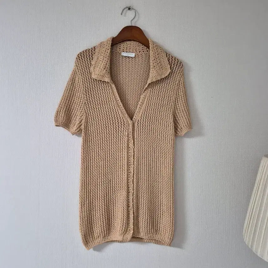 [BUNJANG] Sandro Short Sleeve Collar Knit Cardigan Beige / [산드로] 반팔 카라 니트 가디건 베이지