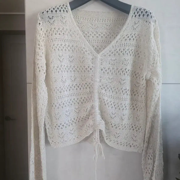 [BUNJANG] Ivory V-Neck Punching Knit Top / (새옷)아이보리 브이넥 펀칭 니트 55~66사이즈
