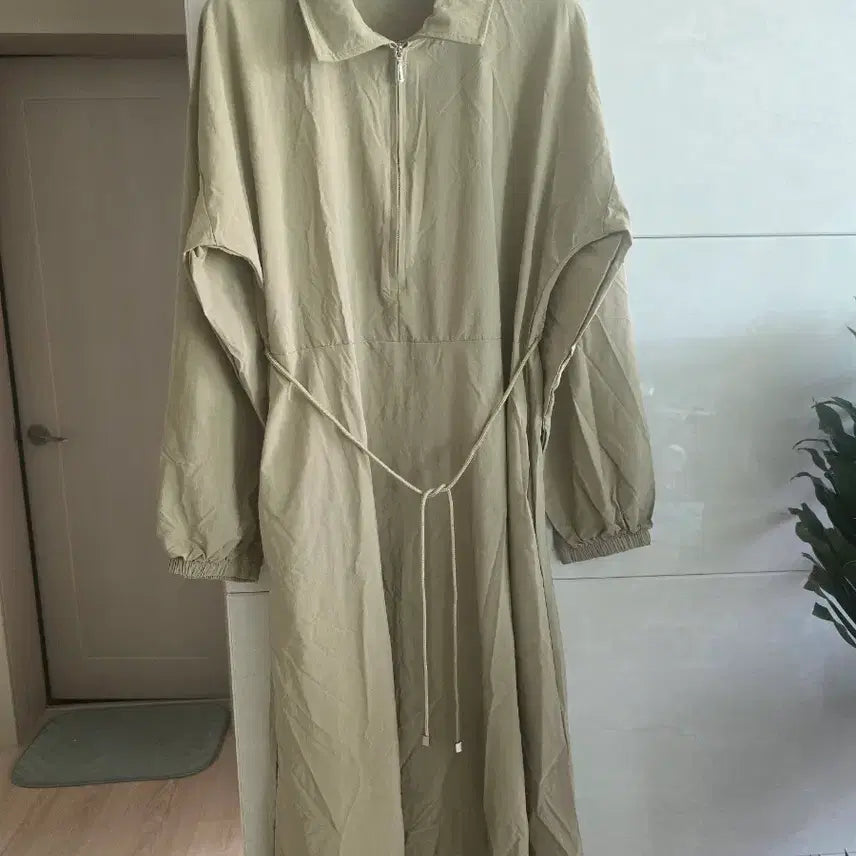 [BUNJANG] Beige Spandex Linen-Like Long Dress / (새옷)베이지색 스판바스락 롱 원피스 55~77사이즈