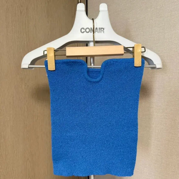 [BUNJANG] Knit Wire Tube Top - Blue / 니트 와이어 튜브탑 블루