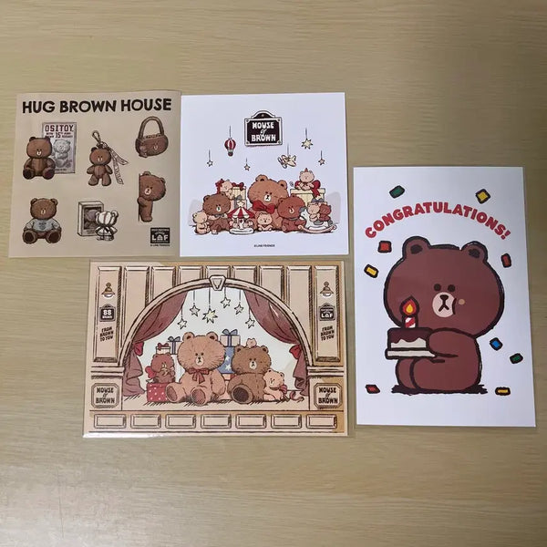 [BUNJANG] LINE FRIENDS Brown Hugging House Birthday Postcard Sticker Set / 라인프렌즈 브라운 엽서 스티커 허그 하우스 오브 브라운 생일