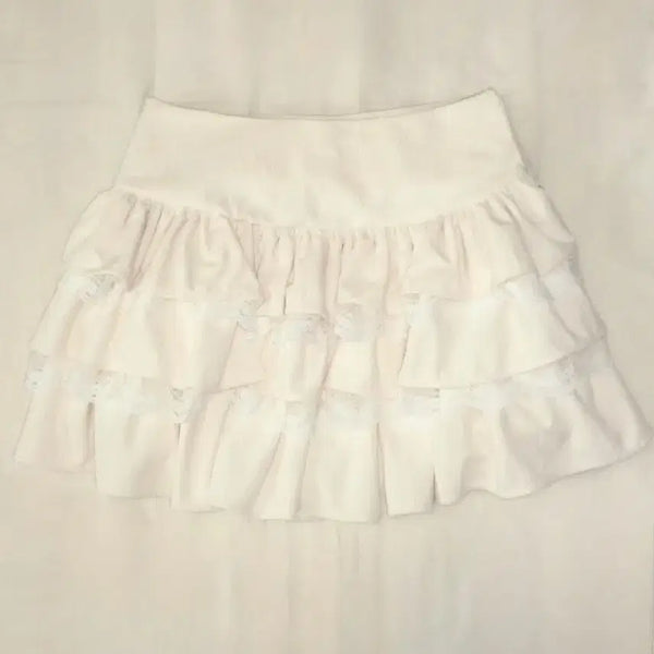 [BUNJANG] Vanilla Lace Tiered Skirt Latte Gyaru Hime Gyaru Lo-Gal Fairy Snug Seonyang-nim / 바닐라 레이스 캉캉 스커트 라떼갸루 히메갸루 로걀 페어리 스너그 서냥님