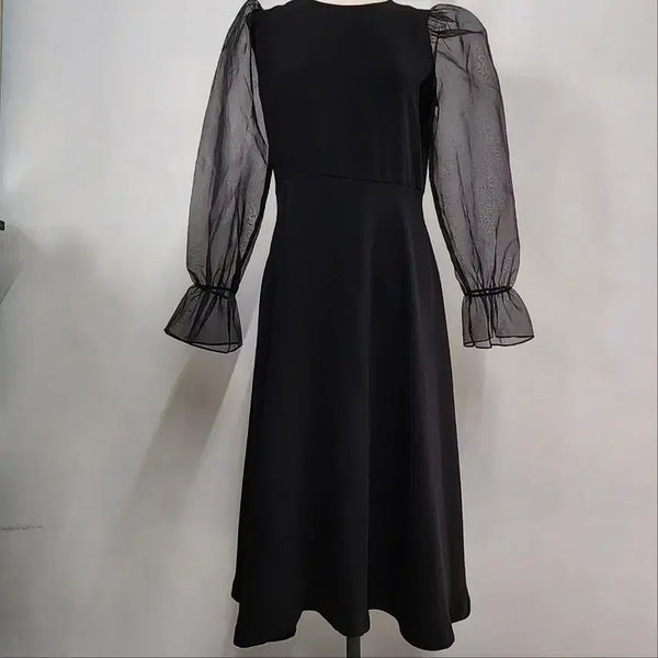 [BUNJANG] VIA Black See-through Puff Sleeve Midi Dress Size 55 / VIA 블랙 시스루 퍼프 소매 미디 원피스 55