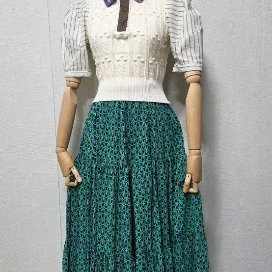 [BUNJANG] Unique Knit Shirt & Pattern Long Skirt Set / 니트셔츠 & 패턴 롱 스커트 셋업