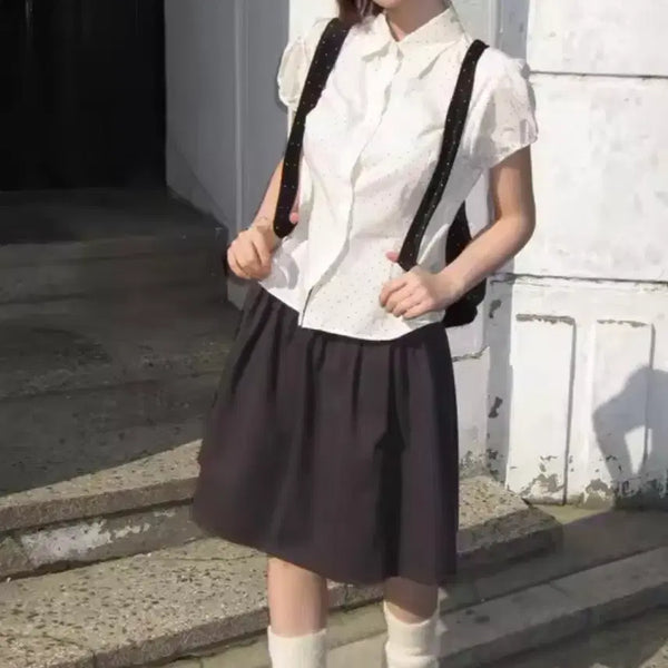[BUNJANG] Dot Pattern Short Sleeve Blouse / 물방울 도트 반팔 블라우스 셔츠 착용1회