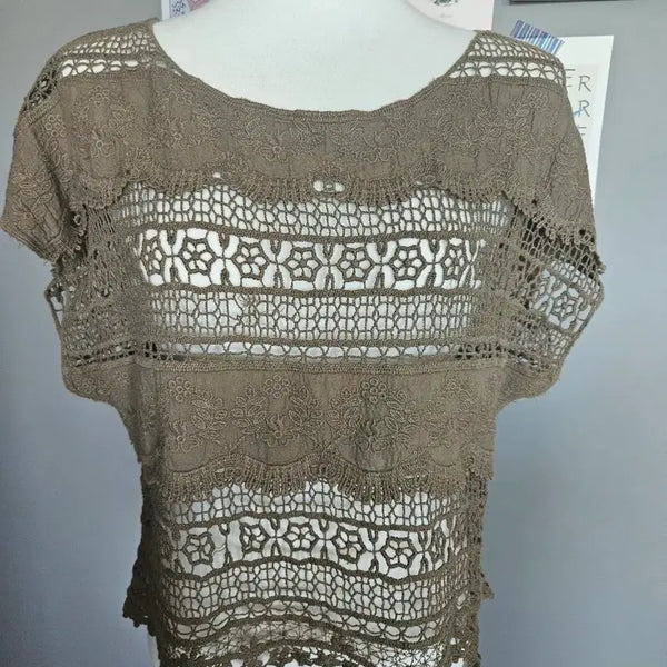 [BUNJANG] Crochet Short Sleeve Knit Top / 크로셰 반팔 니트