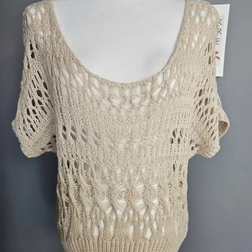 [BUNJANG] Beige Crochet Knit Top / 살색 크로셰 니트
