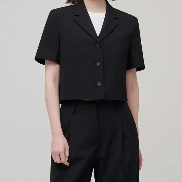 [BUNJANG] Musinsa Women's Lightweight Cropped Short Sleeve Blazer - Black (XS) / 무신사 크롭 블레이저 블랙