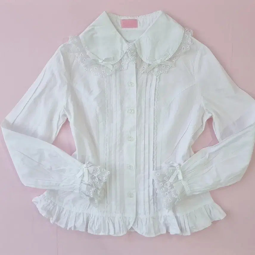 [BUNJANG] Angelic Pretty White Lace Ribbon Blouse / 엔젤릭 프리티(Angelic Pretty) 화이트 레이스 리본 블라우스