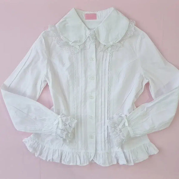[BUNJANG] Angelic Pretty White Lace Ribbon Blouse / 엔젤릭 프리티(Angelic Pretty) 화이트 레이스 리본 블라우스