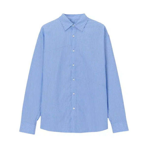 [BUNJANG] Typing Mistake Pleated Shirt Blue Stripe / 타이핑 미스테이크 플리츠 셔츠 블루 스트라이프