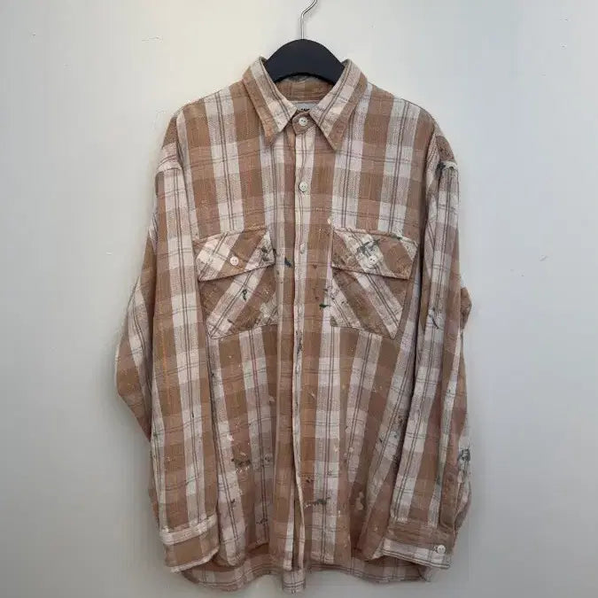 [BUNJANG] Bowwow Painted Flannel Shirt Beige Check / bowwow 페인트 플란넬 셔츠M