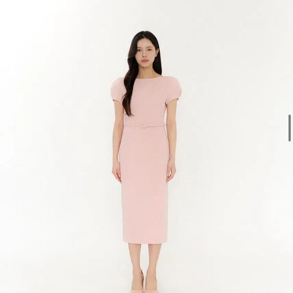 [BUNJANG] Lero Mang Cap-sleeve Slim Dress Pink / 르로망 Cap-sleeve Slim Dress / Pink