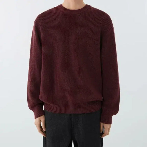 [BUNJANG] Musinsa Standard Cotton Ribbed Crew Neck Knit Burgundy / 무신사 스탠다드 코튼 리브드 크루 넥 니트 [버건디]