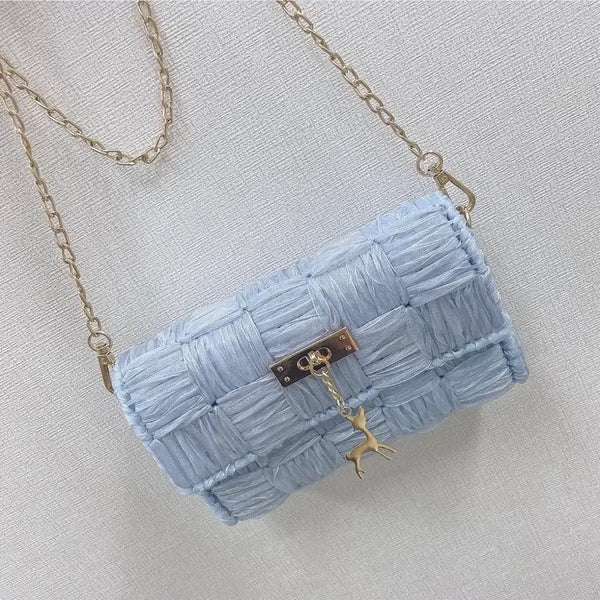 [BUNJANG] Handmade Sky Blue Shirring Chain Shoulder Bag / 핸드메이드 하늘색 셔링 체인 숄더백