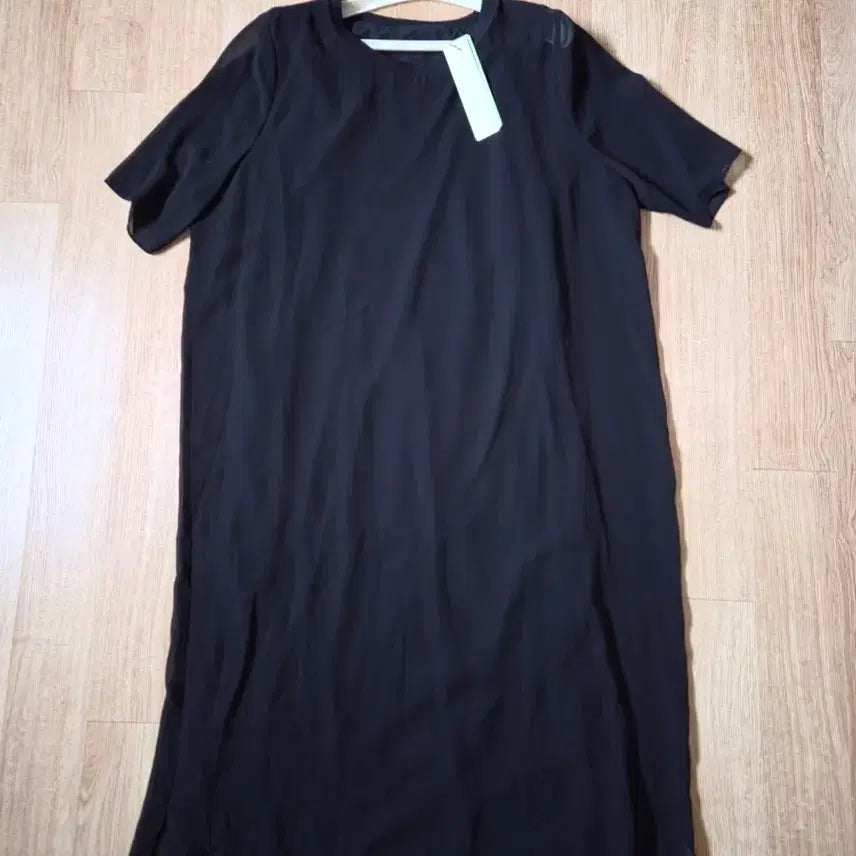 [BUNJANG] Compañia Black Chiffon Short Sleeve Dress Size 66 / (택달린새상품)꼼빠니아 검정 쉬폰 반팔 원피스 66사이즈