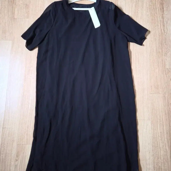 [BUNJANG] Compañia Black Chiffon Short Sleeve Dress Size 66 / (택달린새상품)꼼빠니아 검정 쉬폰 반팔 원피스 66사이즈